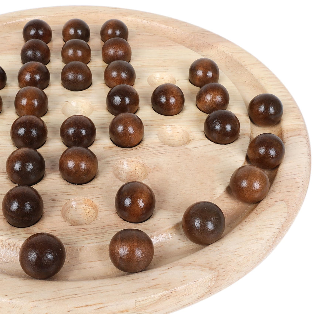 Gothink 9-Inch Solid Wood Solitaire Game – 33 Marble Balls, Handcrafted Board for Kids & Adults