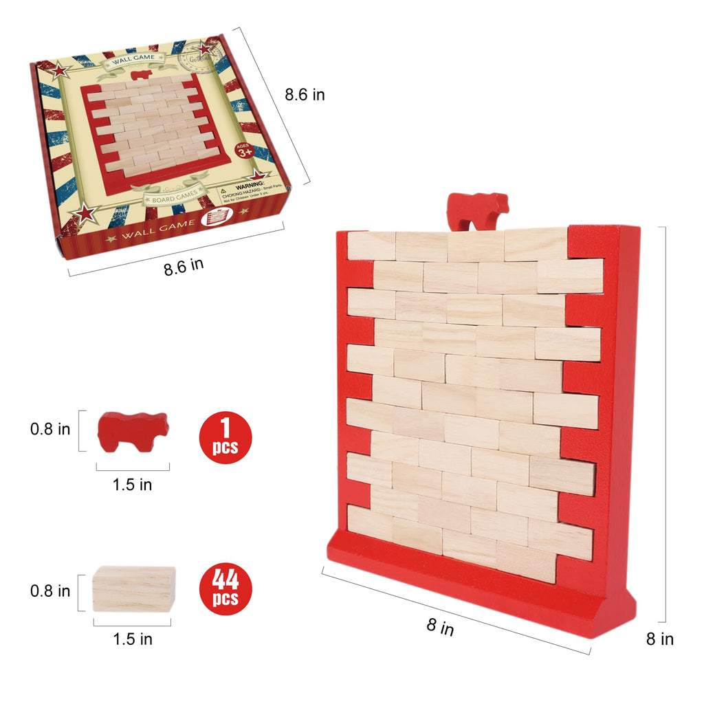 GOTHINK Brick Wall Game – Wooden Stacking Game for Family Game Night, Ages 3+