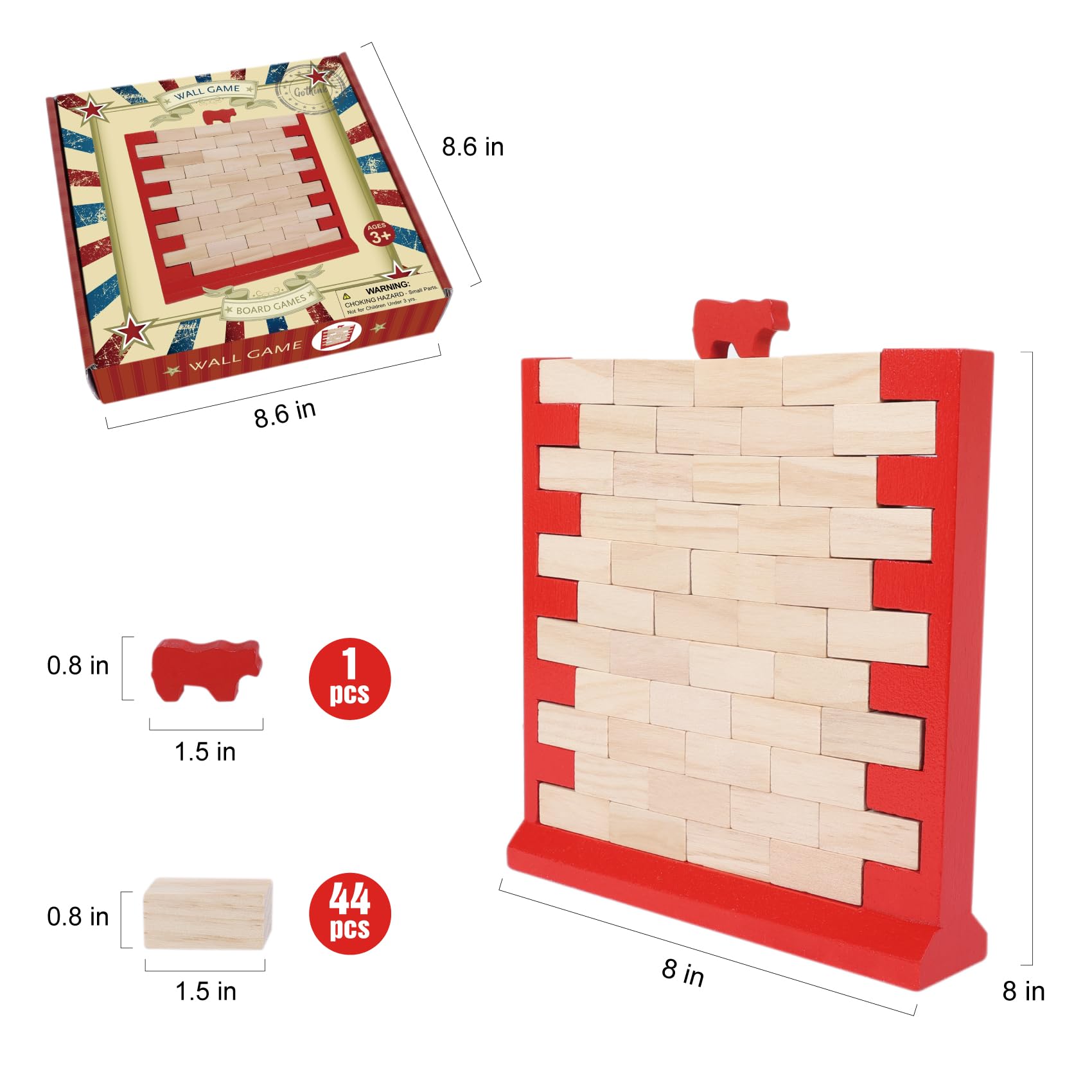 GOTHINK Brick Wall Game – Wooden Stacking Game for Family Game Night, Ages 3+