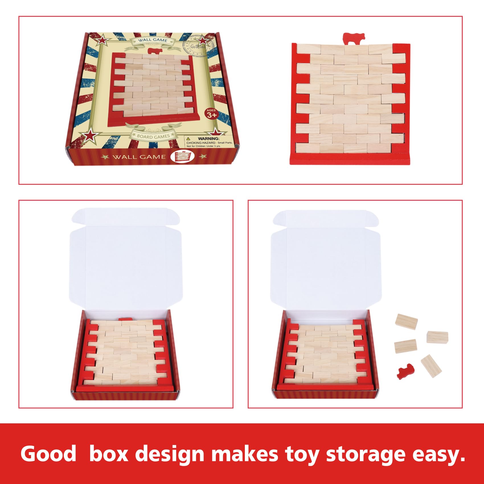 GOTHINK Brick Wall Game – Wooden Stacking Game for Family Game Night, Ages 3+