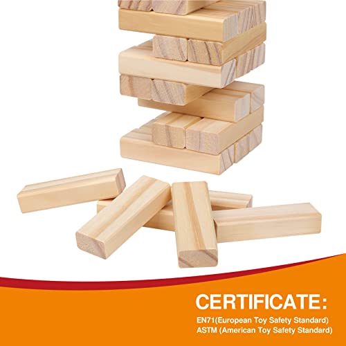 GOTHINK Tumble Tower Game – 54 Wooden Blocks for Stacking, Dominoes & Family Fun