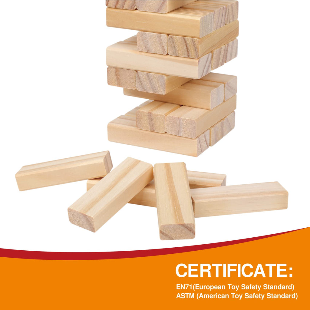 GOTHINK Tumble Tower Game – 54 Wooden Blocks for Stacking, Dominoes & Family Fun