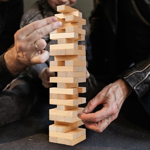 GOTHINK Tumble Tower Game – 54 Wooden Blocks with Stacking Sleeve and Carry Bag