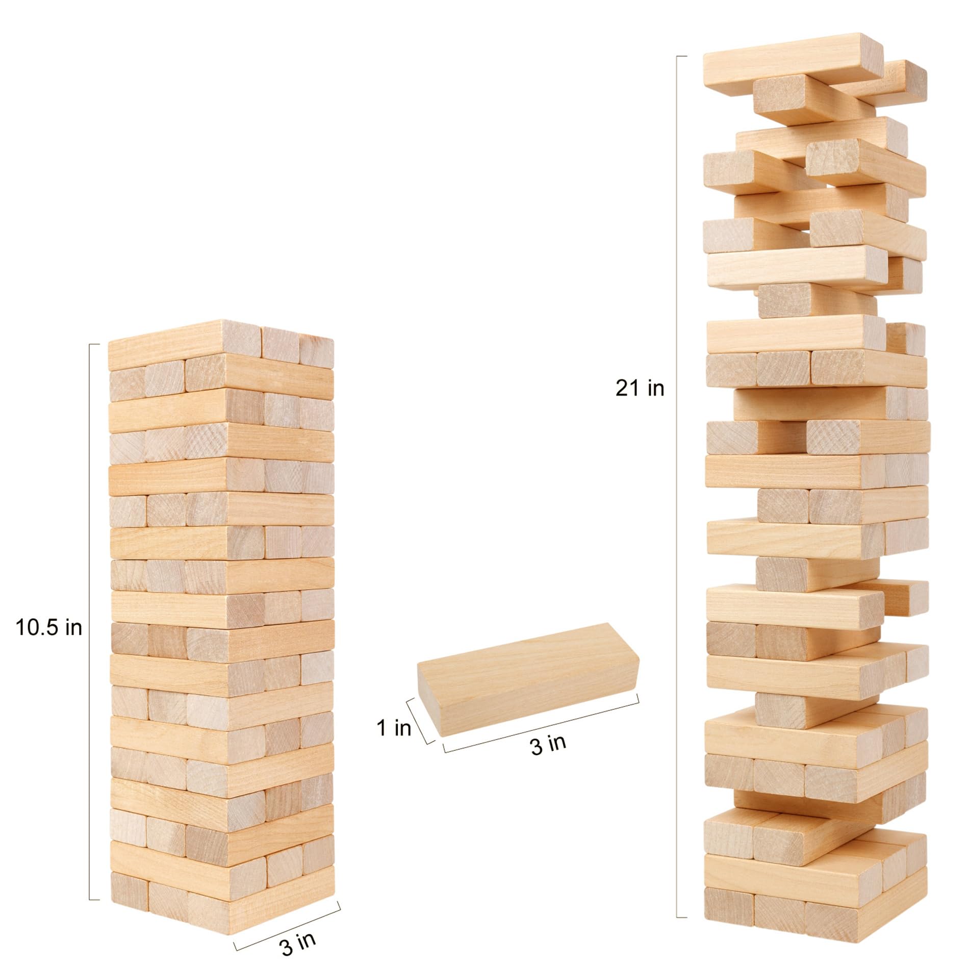 GOTHINK Tumble Tower Game – 54 Wooden Blocks with Stacking Sleeve and Carry Bag