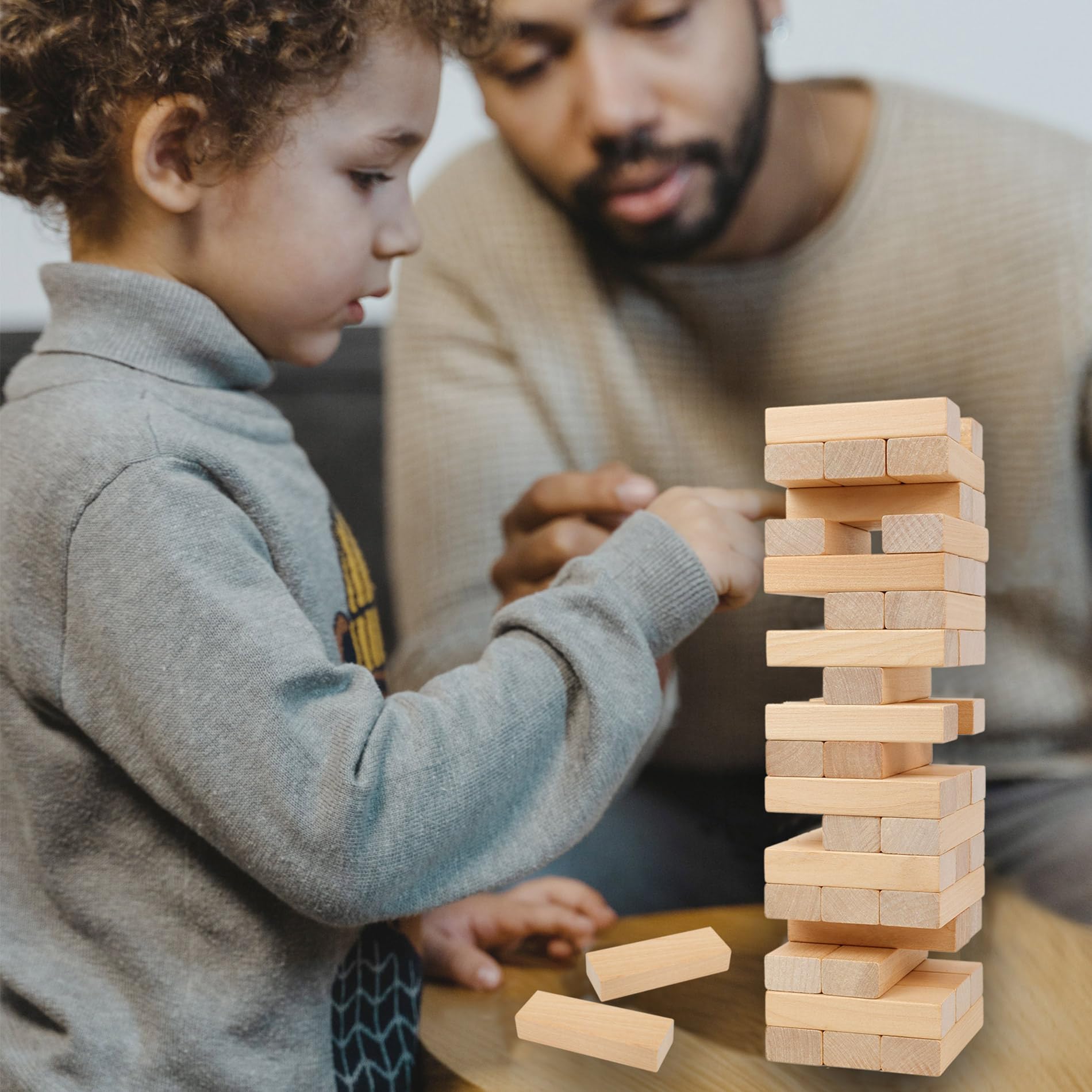 GOTHINK Tumble Tower Game – 54 Wooden Blocks with Stacking Sleeve and Carry Bag
