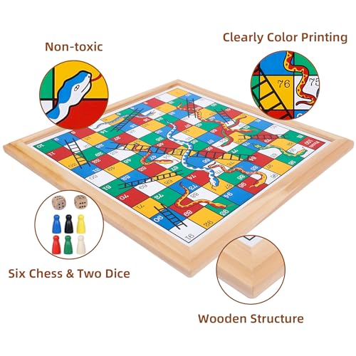 Gothink Wooden Snakes and Ladders – 13 Inch Classic Board Game, FSC Certified Pine, Ages 3+