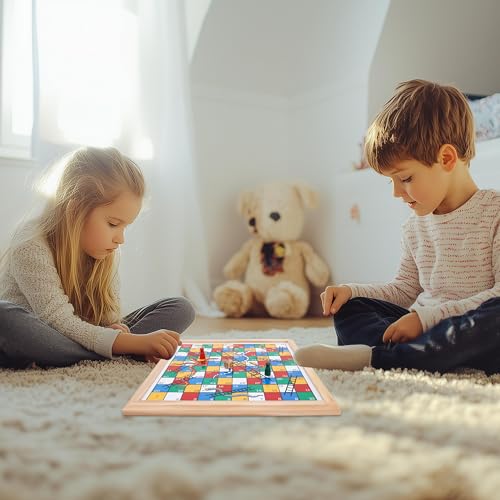 Gothink Wooden Snakes and Ladders – 13 Inch Classic Board Game, FSC Certified Pine, Ages 3+
