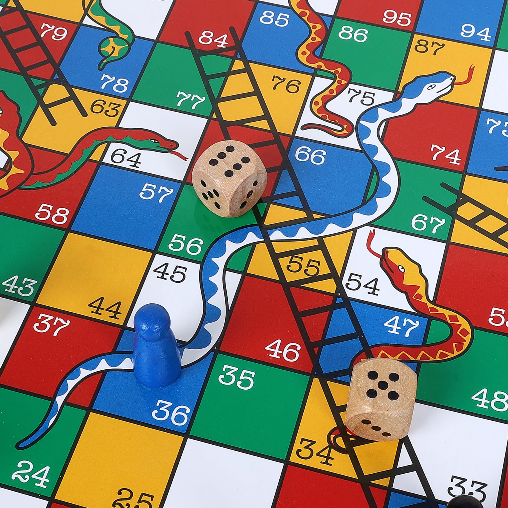 Gothink Wooden Snakes and Ladders – 13 Inch Classic Board Game, FSC Certified Pine, Ages 3+