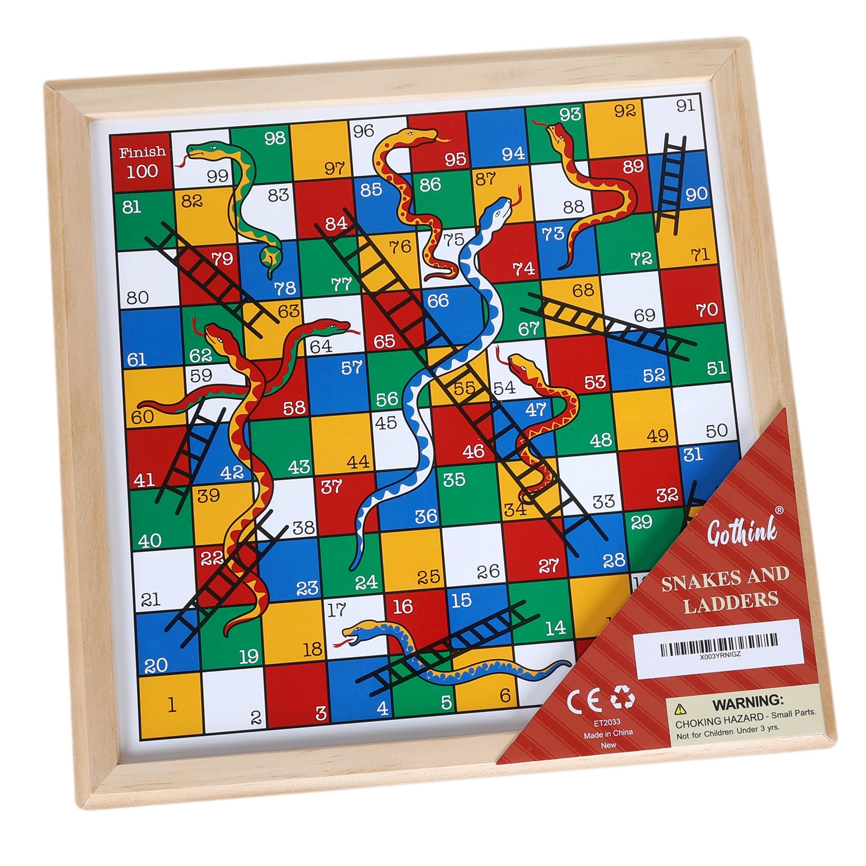 Gothink Wooden Snakes and Ladders – 13 Inch Classic Board Game, FSC Certified Pine, Ages 3+