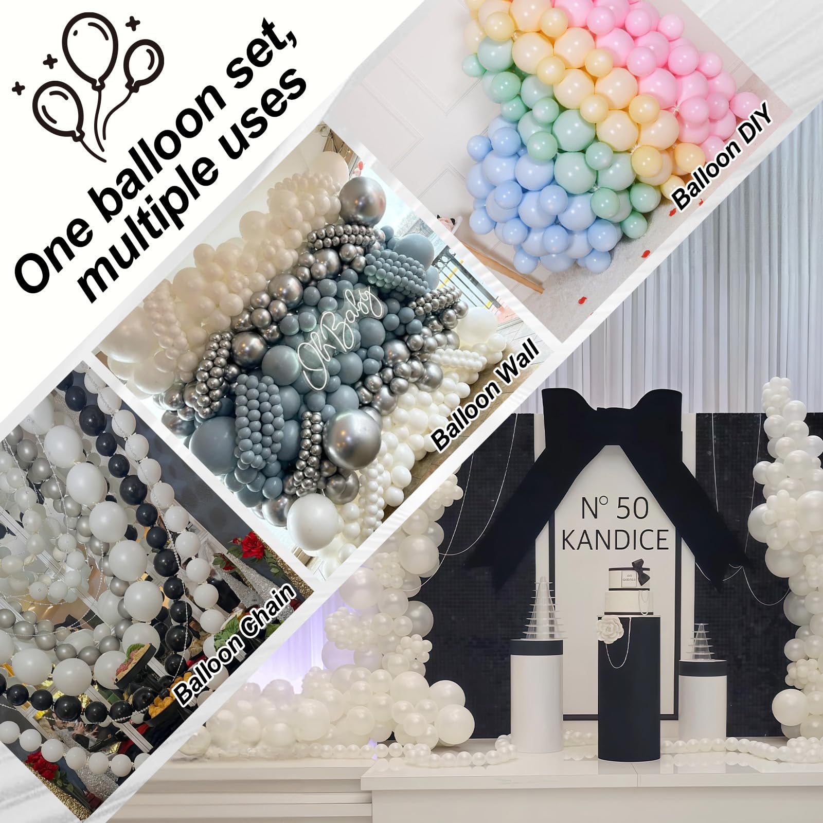 Govpy 100-Pack 6 Inch Pearl White Linking Balloons – Quick Link Tail for Easy Arch, Wall & Garland Decor
