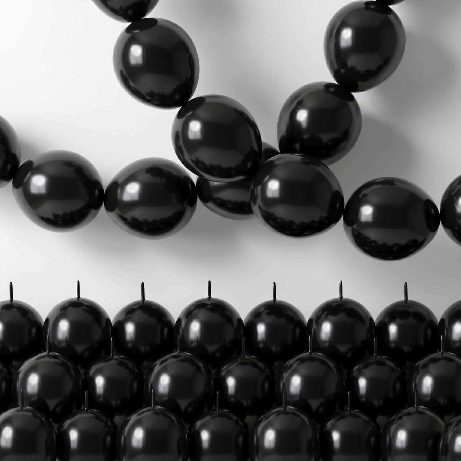 Govpy 100-Pack Black Linking Balloons (10 Inch) – Quick Link Balloons with Tail for Easy Assembly – for Weddings, Birthdays, and Party Decorations