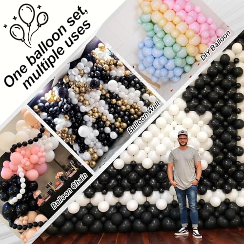 Govpy 100-Pack Black Linking Balloons (10 Inch) – Quick Link Balloons with Tail for Easy Assembly – for Weddings, Birthdays, and Party Decorations