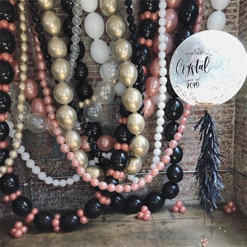 Govpy 100-Pack Black Linking Balloons (10 Inch) – Quick Link Balloons with Tail for Easy Assembly – for Weddings, Birthdays, and Party Decorations