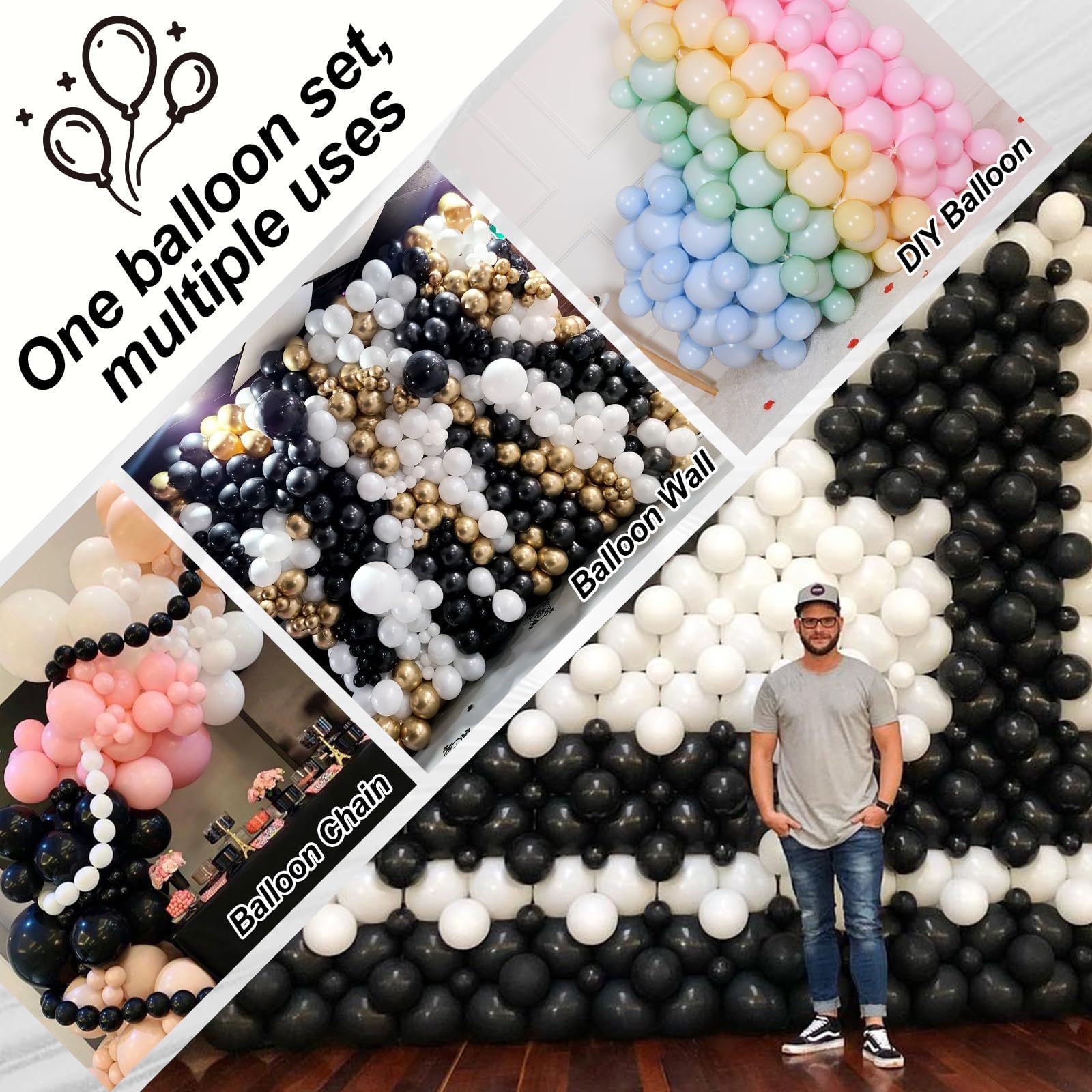 Govpy 100-Pack Black Linking Balloons (10 Inch) – Quick Link Balloons with Tail for Easy Assembly – for Weddings, Birthdays, and Party Decorations