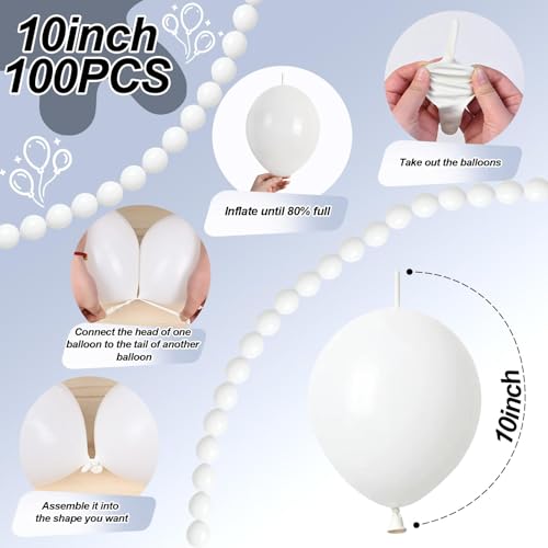 Govpy 100-Pack White Quick Link Balloons (10 inch) – Easy Assemble Pearl Balloon Chain for Parties, Weddings, Birthdays