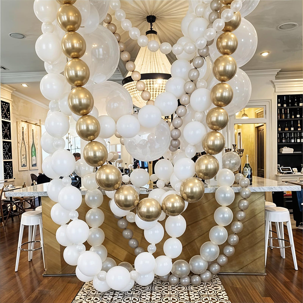 Govpy 100-Pack White Quick Link Balloons (10 inch) – Easy Assemble Pearl Balloon Chain for Parties, Weddings, Birthdays
