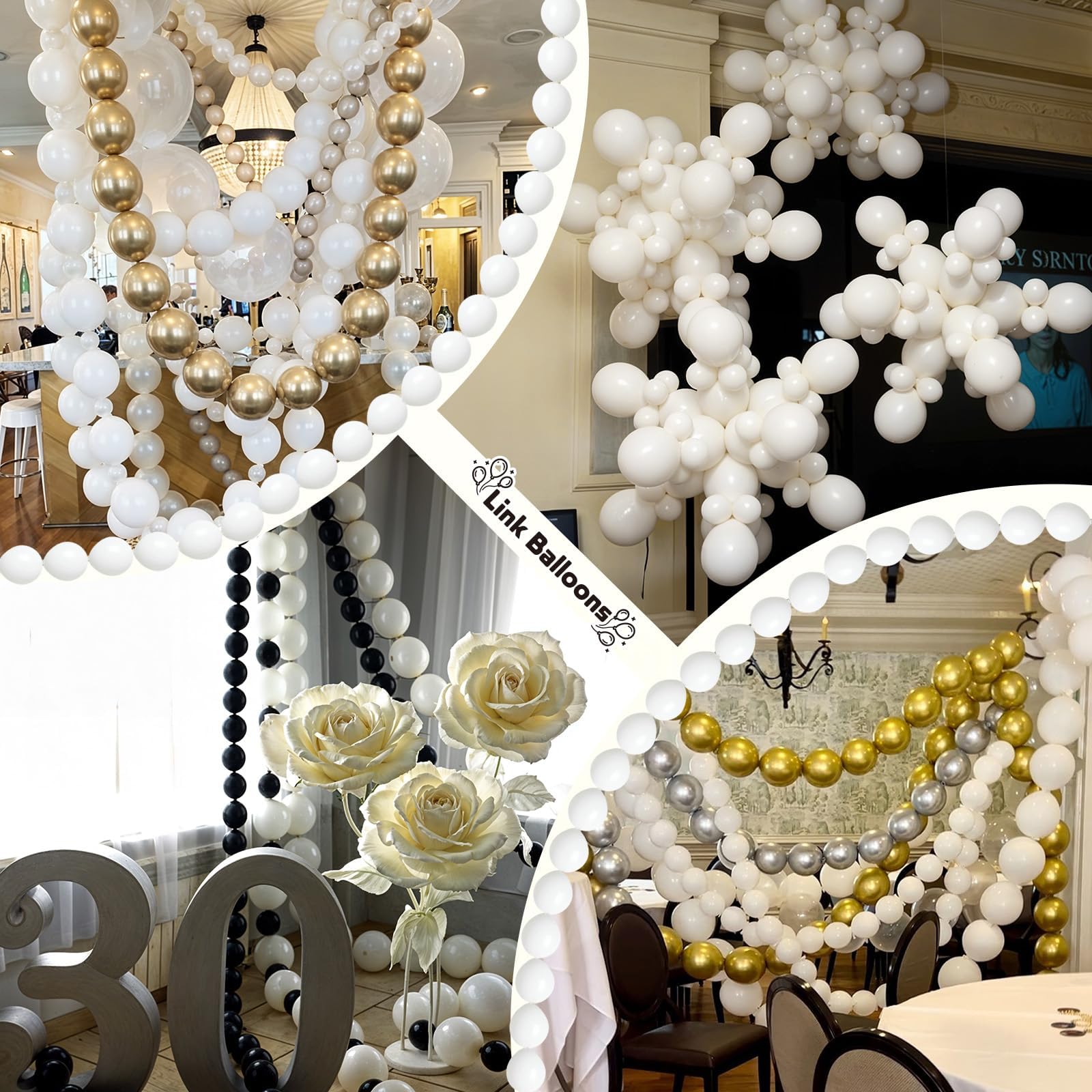Govpy 100-Pack White Quick Link Balloons (10 inch) – Easy Assemble Pearl Balloon Chain for Parties, Weddings, Birthdays