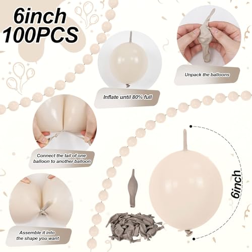 Govpy 60-Pack 10-Inch Sand White Quick Link Balloons for Party Decorations
