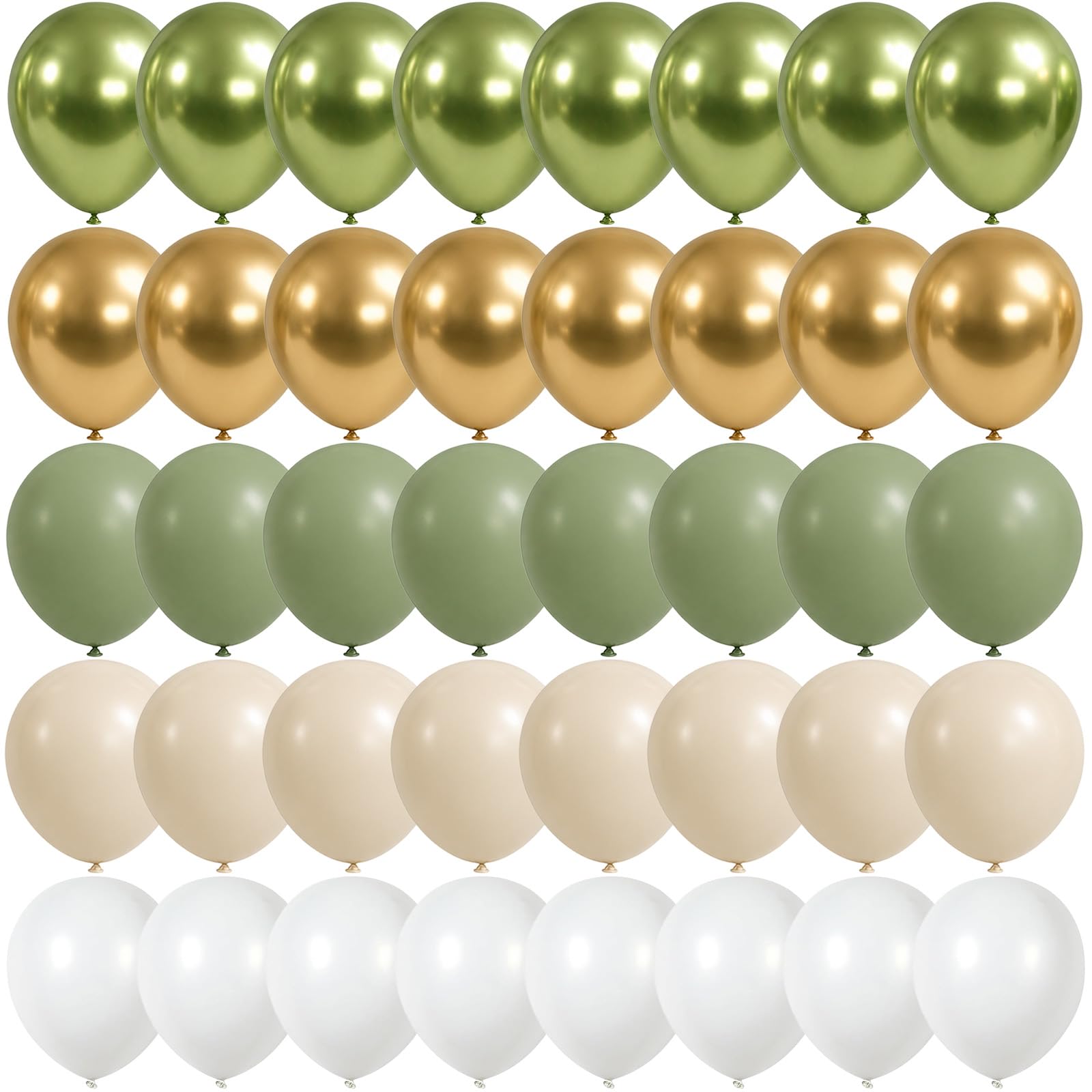 Govpy 60-Pack 12-Inch Green Gold White Latex Balloons – Retro Metallic Confetti Party Set