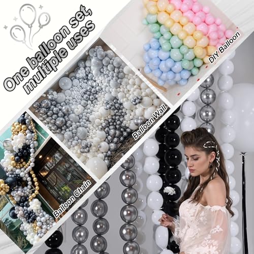Govpy 60PCS 6-Inch Metallic Silver Link Balloons with Tails for Easy Balloon Arch, Chain, and Wall Decorations