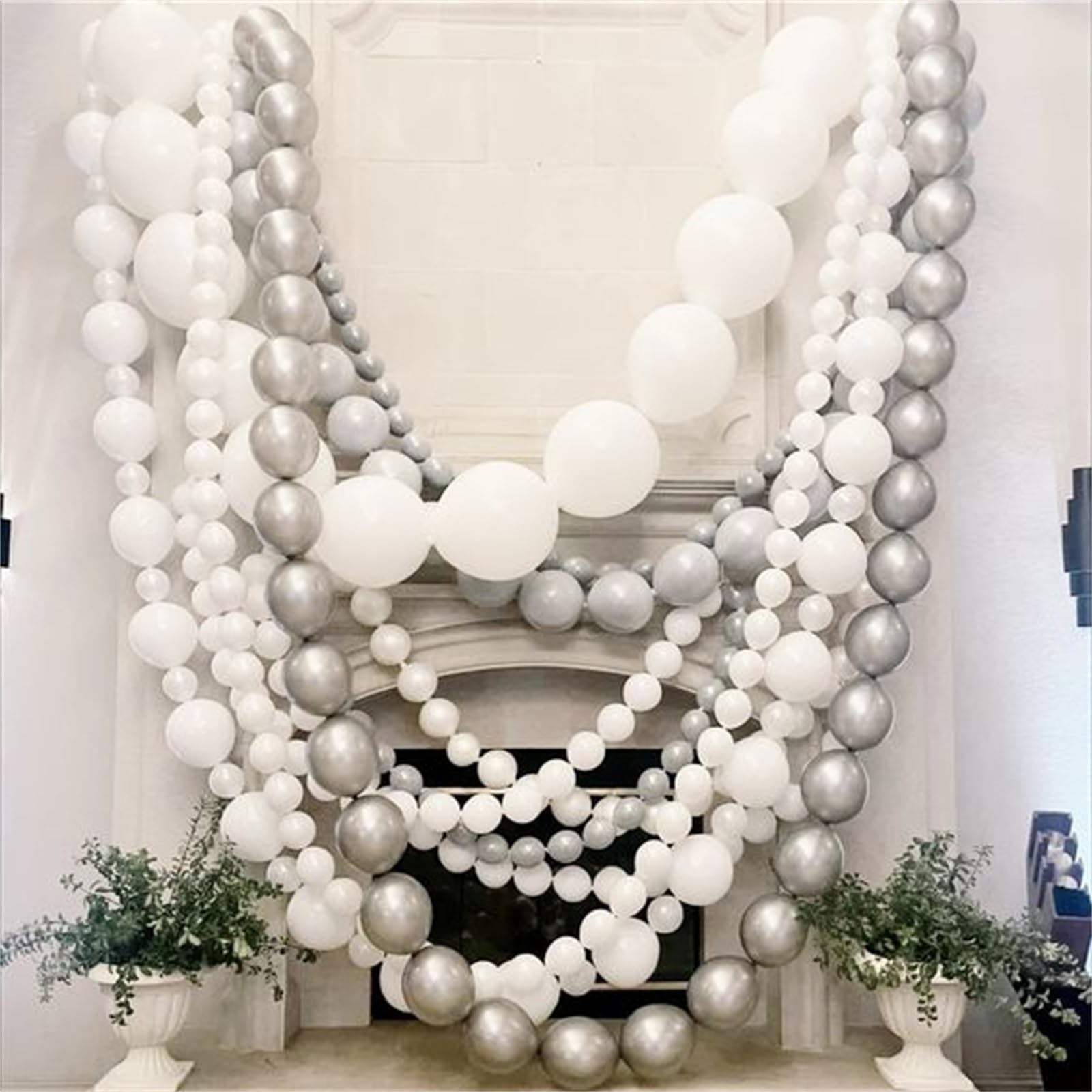 Govpy 60PCS 6-Inch Metallic Silver Link Balloons with Tails for Easy Balloon Arch, Chain, and Wall Decorations