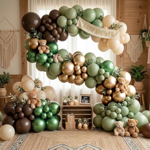 Govpy 60Pcs Sage Green Brown Camo Army Balloons for Woodland Party