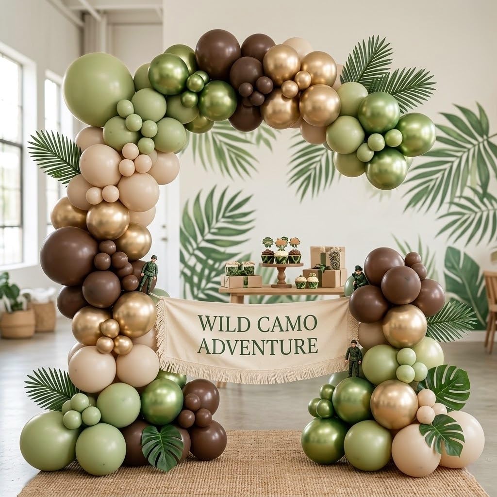 Govpy 60Pcs Sage Green Brown Camo Army Balloons for Woodland Party