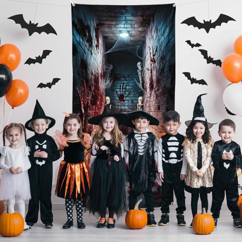 Govpy Halloween Door Banner 72x35 Inch Trick or Treat Backdrop – Red & Black Horror Decor