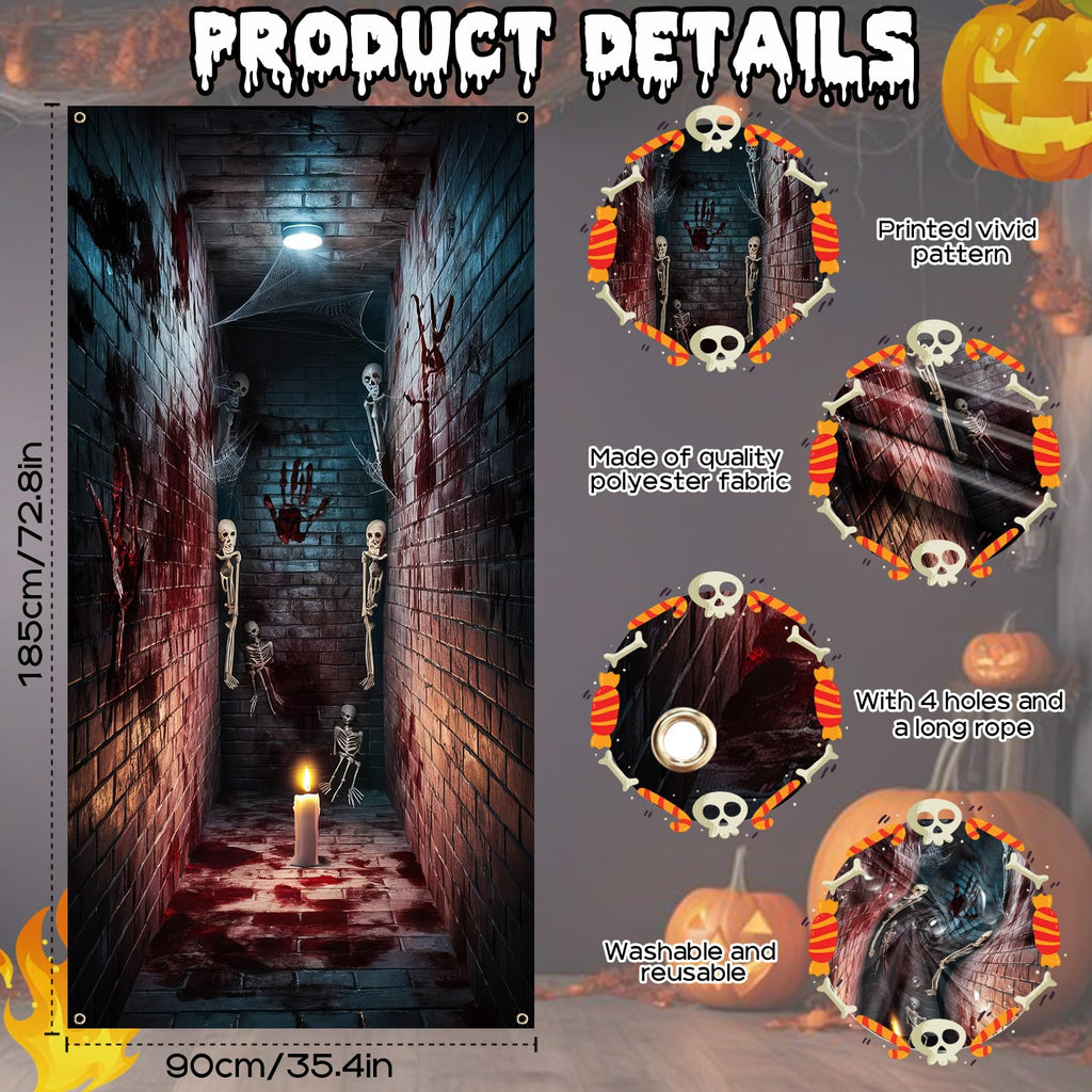 Govpy Halloween Door Banner 72x35 Inch Trick or Treat Backdrop – Red & Black Horror Decor