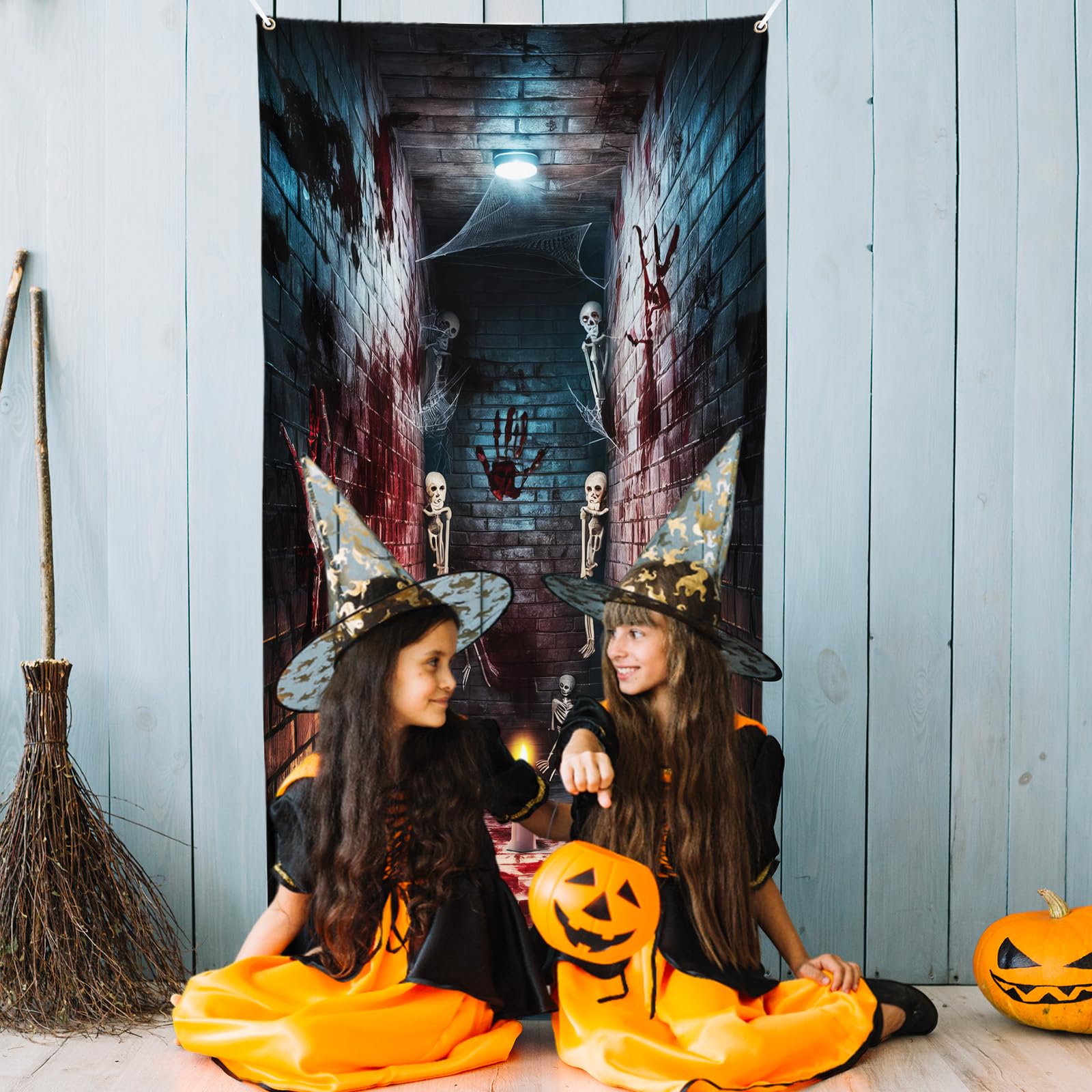 Govpy Halloween Door Banner 72x35 Inch Trick or Treat Backdrop – Red & Black Horror Decor