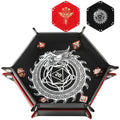 Grajar Dragon and Phoenix Folding Dice Tray Set - 2 Pack Portable PU Leather Hexagonal Rolling Tray for DND RPG