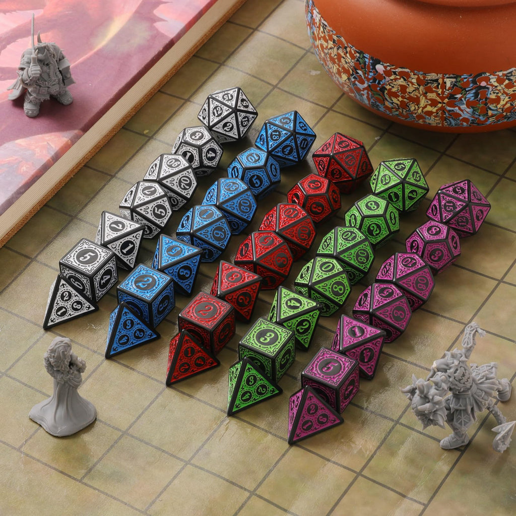 Grajar Vintage Boss Totem 35-Piece Polyhedral Dice Set with 5 Velvet Pouches – D&D & RPG