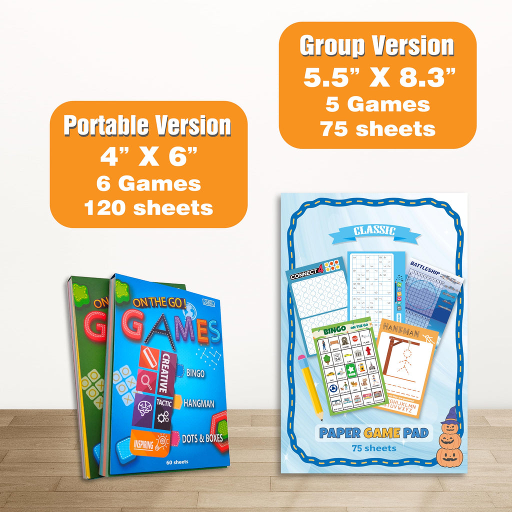 GRANDLMOON 5 Portable Travel Game Pad with 75 Sheets – Classic Pencil & Paper Games for On-the-Go Fun (6 x 9 Inches)