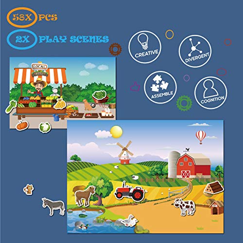 GRANDLMOON Magnetic Portable Playboard Farm Life – 58-Piece Travel Toy for Kids Ages 5+