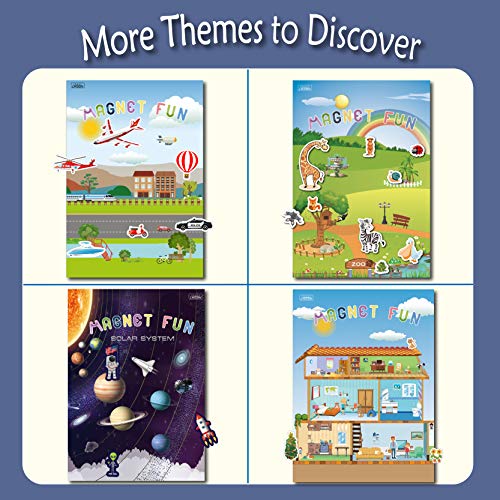 GRANDLMOON Magnetic Portable Playboard with 50 Animal Magnets – Zoo, Tree House, Amusement Park – Travel Toy for Toddlers (51 Pieces)