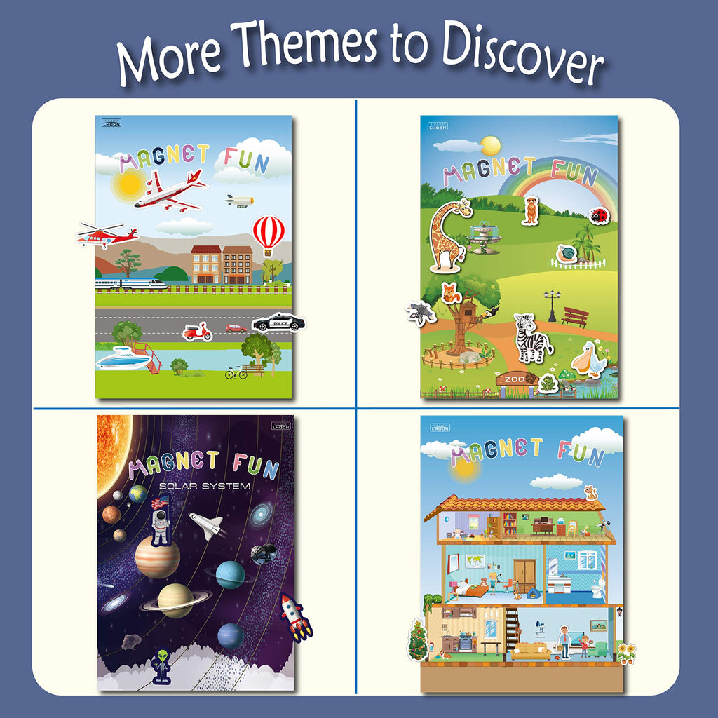 GRANDLMOON Magnetic Portable Playboard with 50 Animal Magnets – Zoo, Tree House, Amusement Park – Travel Toy for Toddlers (51 Pieces)
