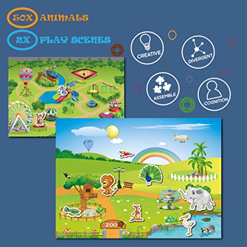GRANDLMOON Magnetic Portable Playboard with 50 Animal Magnets – Zoo, Tree House, Amusement Park – Travel Toy for Toddlers (51 Pieces)