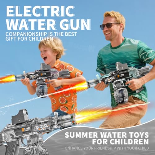 GRANTLEY Electric Water Gun - Rechargeable, 500ml, 510 Shots, LED Lights, USB-C, for Kids & Adults (Grey)