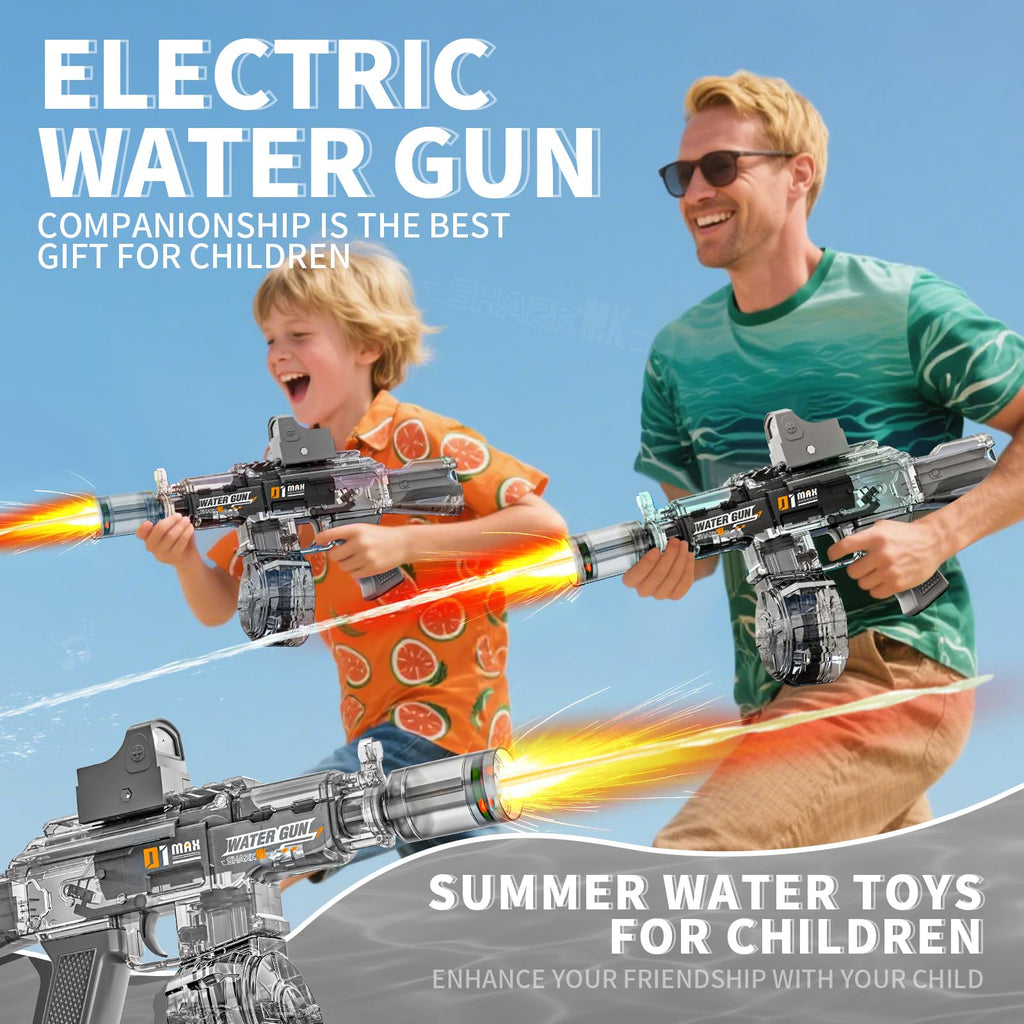 GRANTLEY Electric Water Gun - Rechargeable, 500ml, 510 Shots, LED Lights, USB-C, for Kids & Adults (Grey)