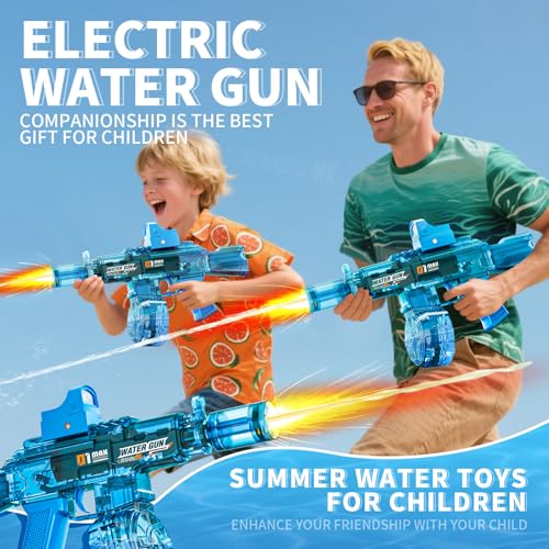 GRANTLEY Rechargeable Electric Water Gun – 32ft Automatic Blaster for Kids & Adults (Blue)