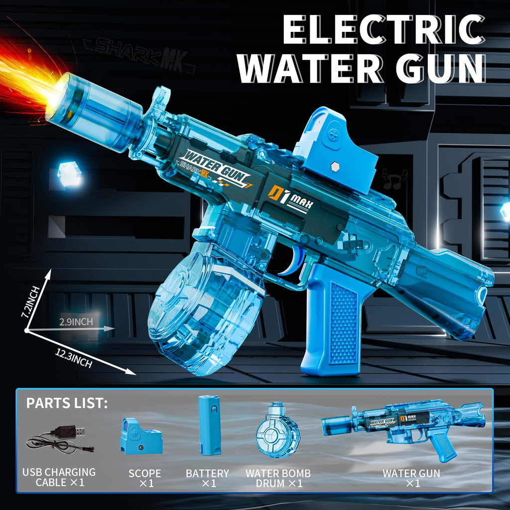 GRANTLEY Rechargeable Electric Water Gun – 32ft Automatic Blaster for Kids & Adults (Blue)
