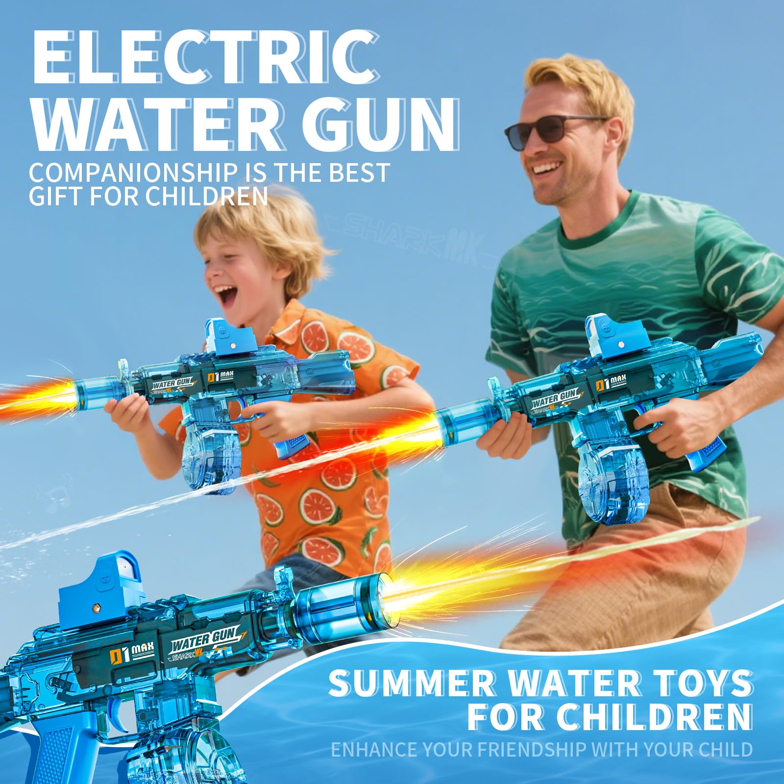 GRANTLEY Rechargeable Electric Water Gun – 32ft Automatic Blaster for Kids & Adults (Blue)