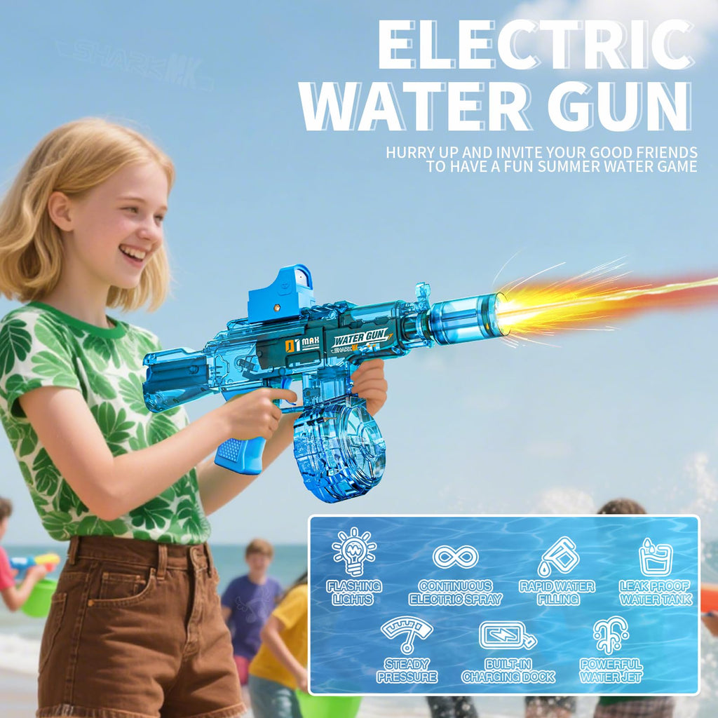 GRANTLEY Rechargeable Electric Water Gun – 32ft Automatic Blaster for Kids & Adults (Blue)
