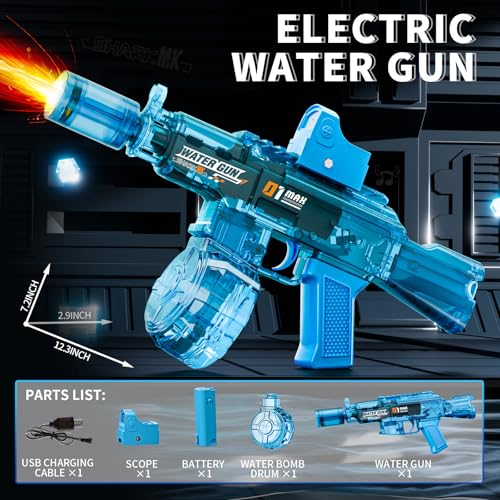 GRANTLEY Rechargeable Electric Water Gun – 32ft Automatic Blaster for Kids & Adults (Blue)