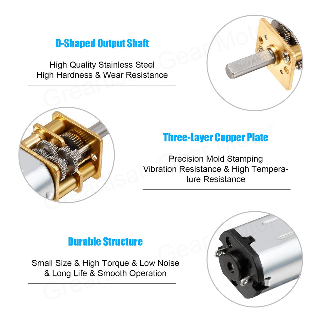 Greartisan 6V N20 Micro Geared Motor 1500RPM 1:10 Ratio Metal Gearbox for DIY