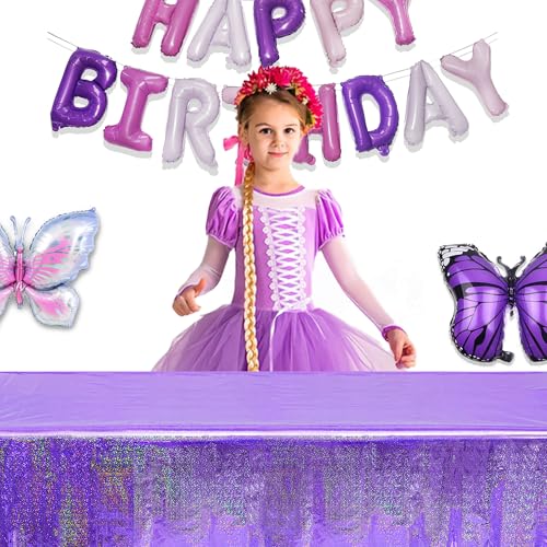 GREATRIL Purple Disposable Tablecloth 54x108 Inches 2-Pack - Shiny Rectangular Party Table Cover for Mermaid, Birthday, Graduation Decor