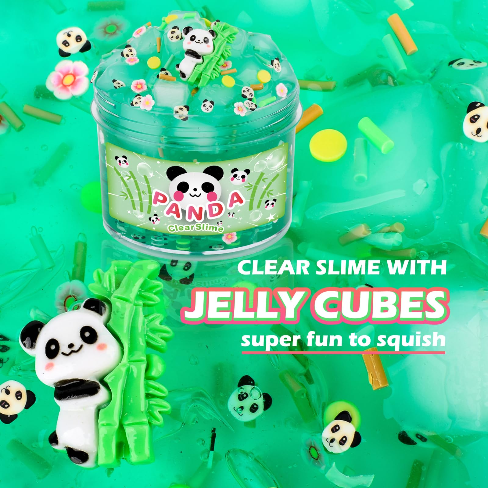 Green Clear Slime with Jelly Cubes and Charms – Crunchy Sensory Toy for Kids