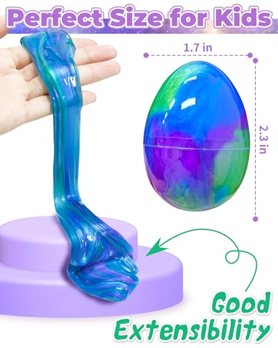 Greingways 5 Pack Prefilled Easter Eggs Galaxy Slime Toys - Blue, Purple, Green - Non-Toxic, Reusable Stress Relief Egg Fillers for Kids and Teens