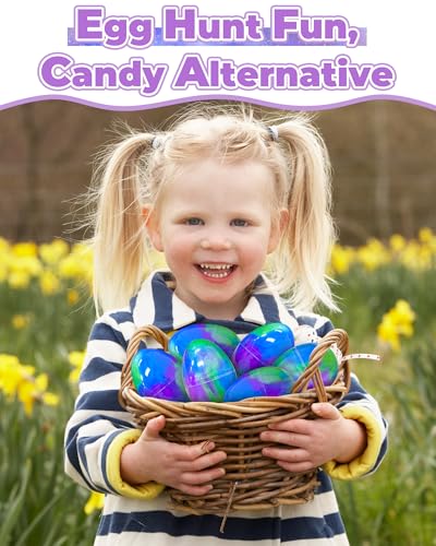 Greingways 5 Pack Prefilled Easter Eggs Galaxy Slime Toys - Blue, Purple, Green - Non-Toxic, Reusable Stress Relief Egg Fillers for Kids and Teens
