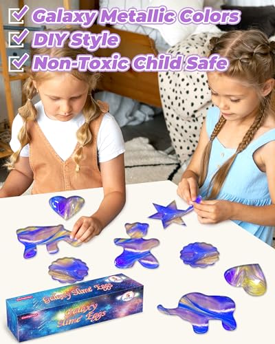 Greingways 5-Pack Prefilled Galaxy Slime Eggs – Blue, Purple & Gold Easter Basket Stuffers for Kids